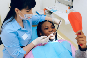 A woman having dental checkup in Gainesville